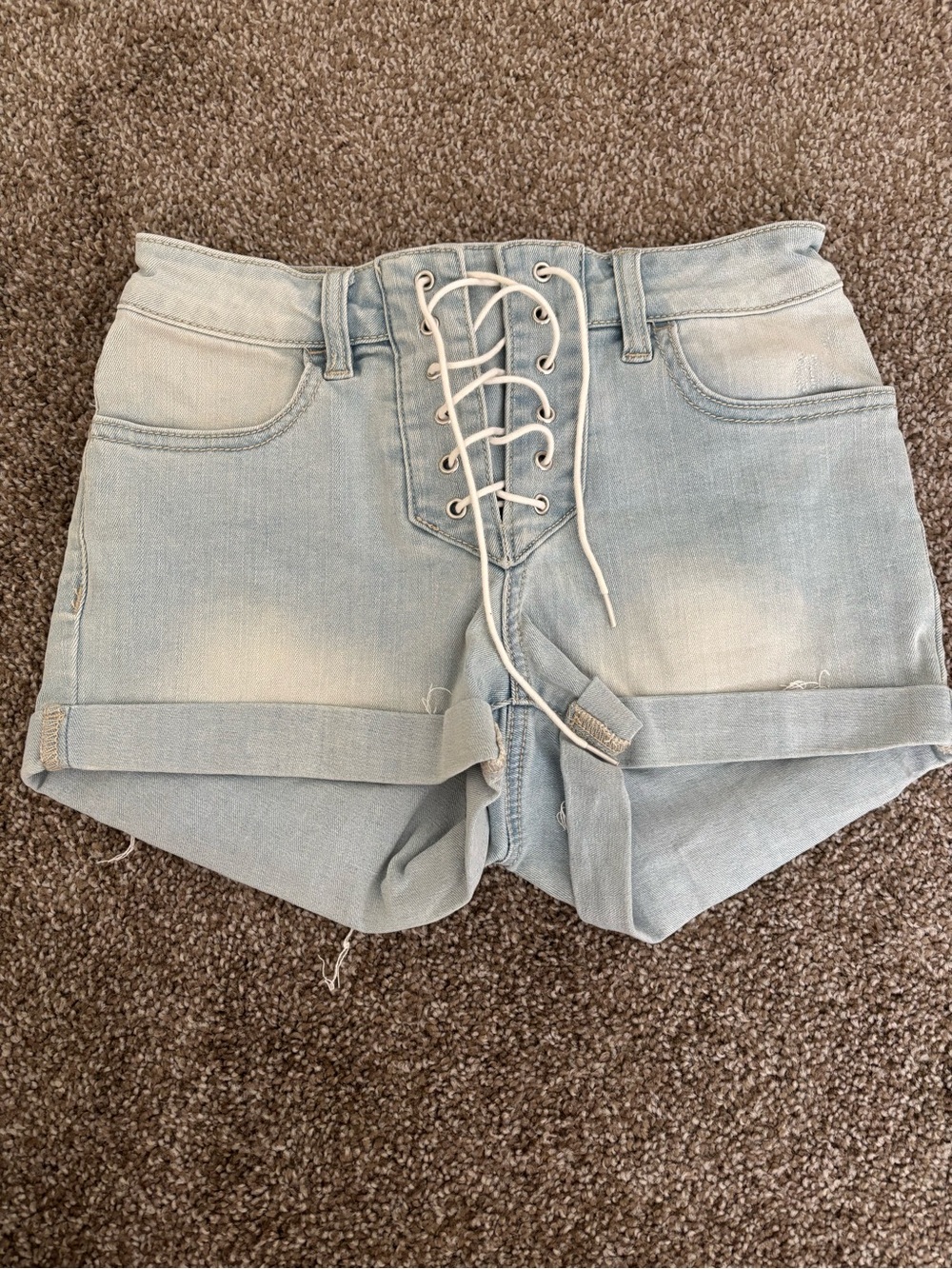 PacSun Light Blue Lace-Up Cuffed Denim Shorts